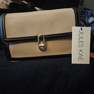 Jules Kae Two-Tone Beige Crossbody Bag with Black Trim